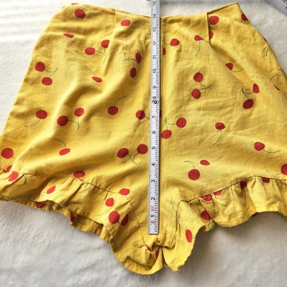 ASOS Cherry Linen Two Piece Set Size 0 Yellow Red Crop Top Shorts Ruffle Boho - Picture 15 of 16